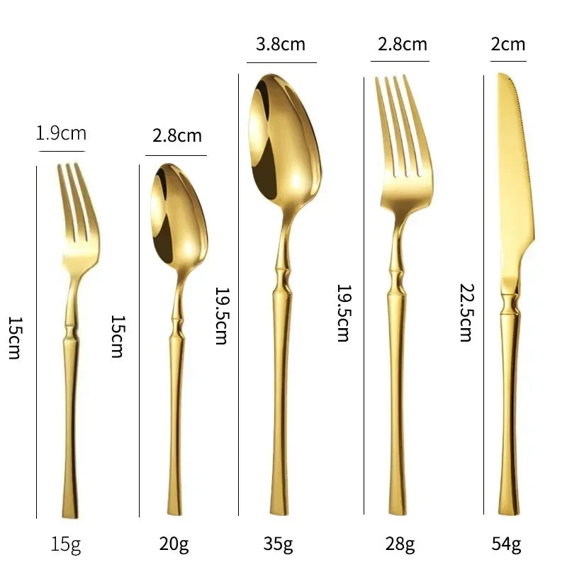 20/30/40-Piece Stainless Steel Dinnerware Set with Bamboo Handle