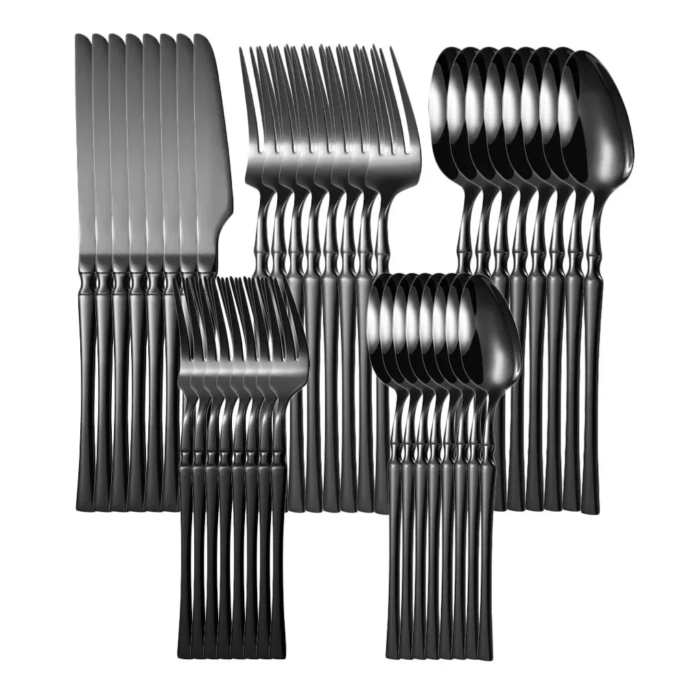 20/30/40-Piece Stainless Steel Dinnerware Set with Bamboo Handle