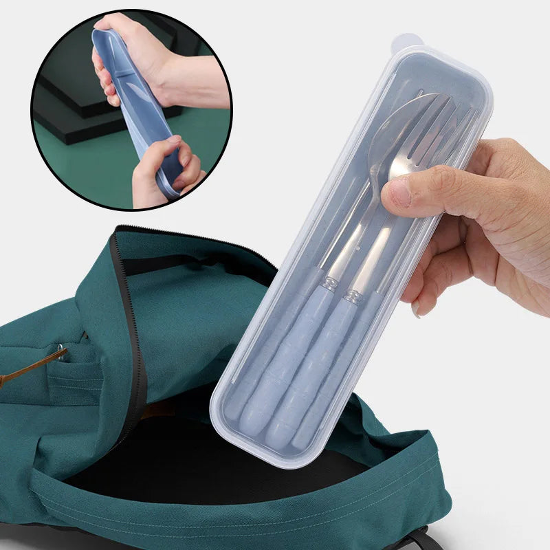3PCS Stainless Steel Travel Cutlery Set – Fork, Spoon & Chopsticks with Carry Box