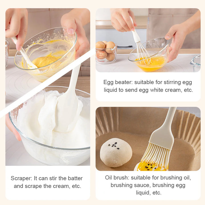 Silicone Baking Utensil Set – Scraper, Whisk & Oil Brush (3pcs)