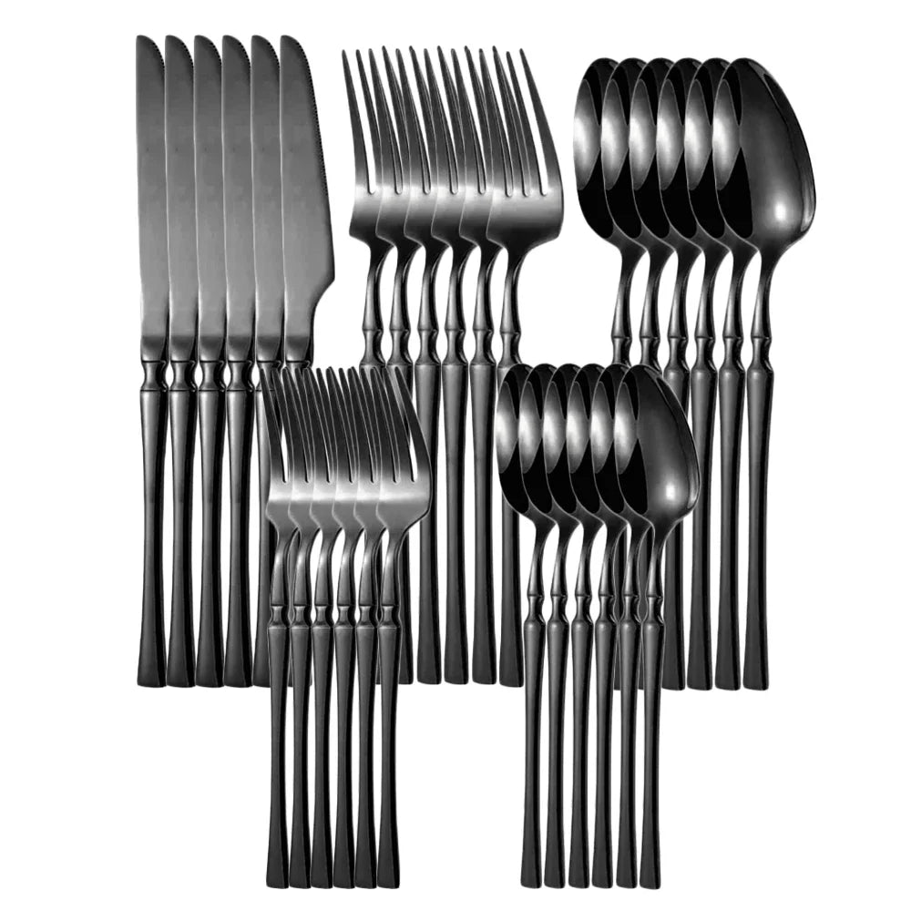 20/30/40-Piece Stainless Steel Dinnerware Set with Bamboo Handle