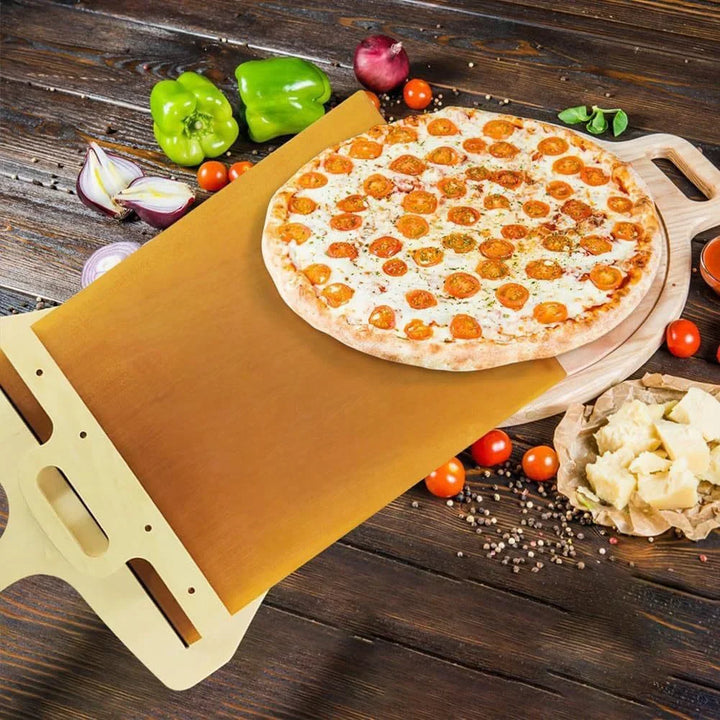 Wooden Sliding Pizza Peel with Handle & Silicone Brush – Perfect Pizza Paddle for Baking