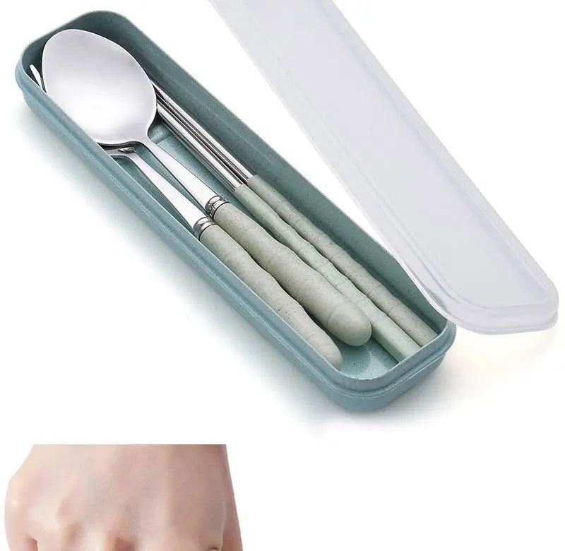 3PCS Stainless Steel Travel Cutlery Set – Fork, Spoon & Chopsticks with Carry Box