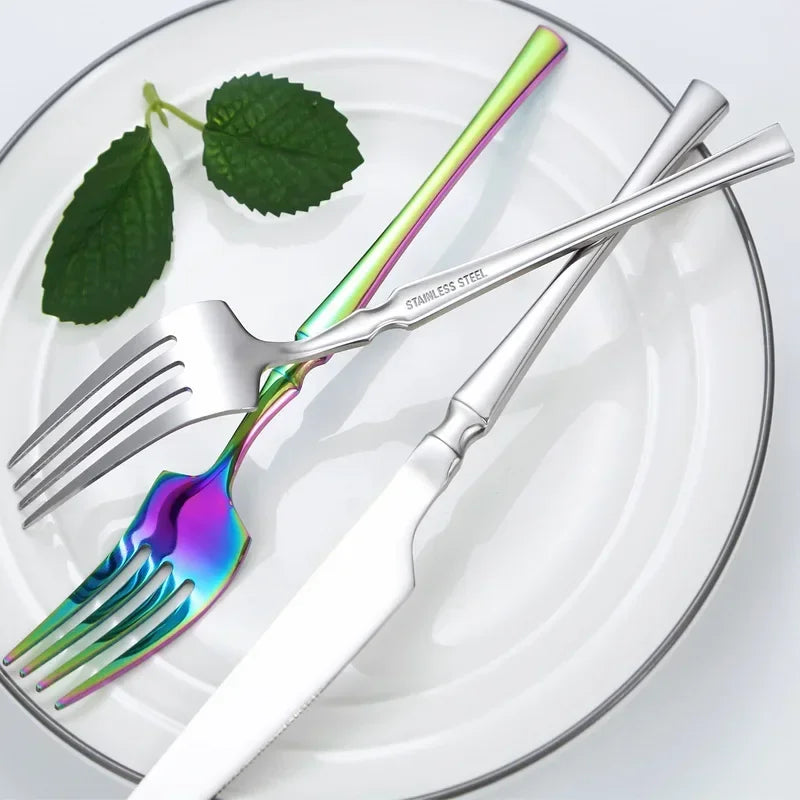 20/30/40-Piece Stainless Steel Dinnerware Set with Bamboo Handle
