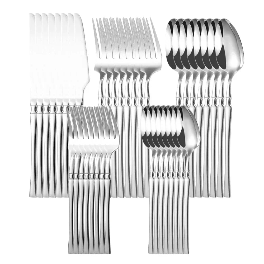 20/30/40-Piece Stainless Steel Dinnerware Set with Bamboo Handle