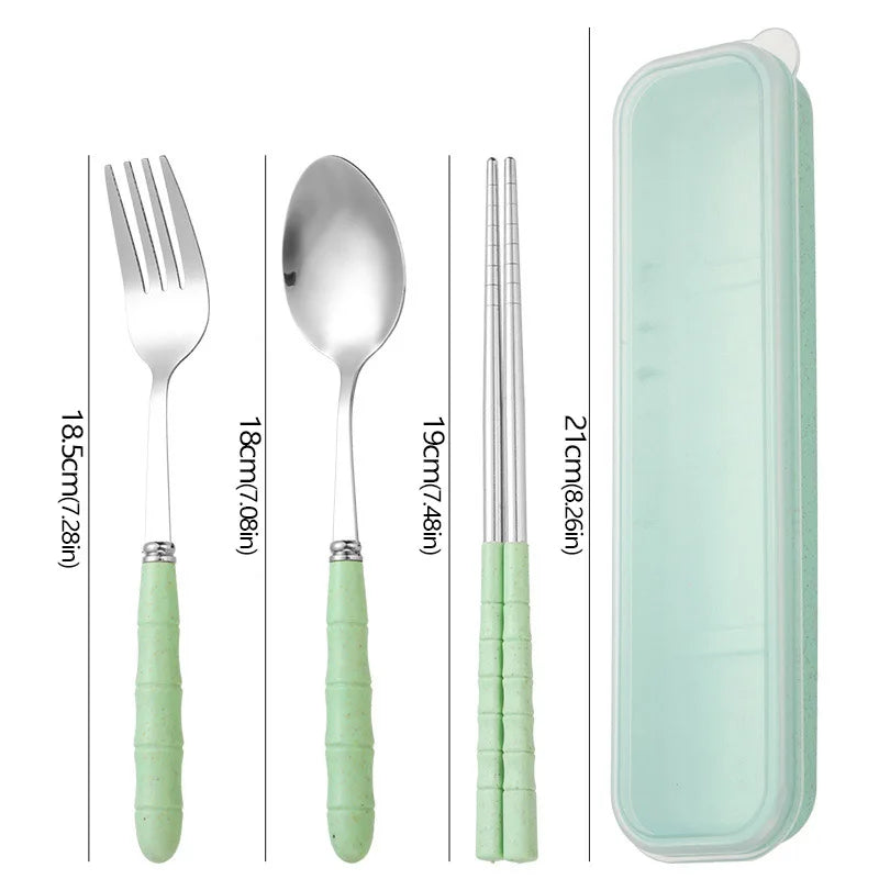 3PCS Stainless Steel Travel Cutlery Set – Fork, Spoon & Chopsticks with Carry Box
