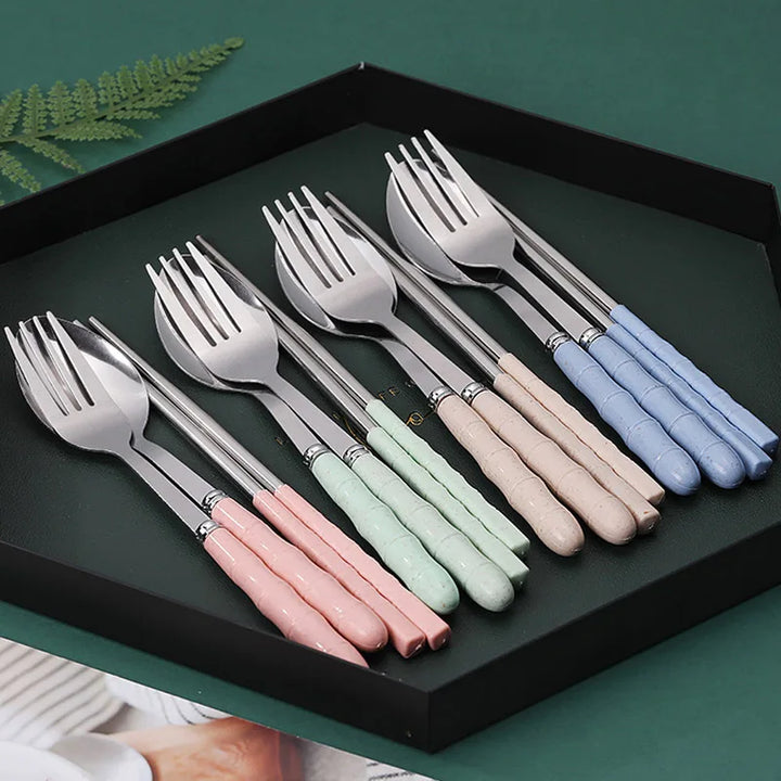 3PCS Stainless Steel Travel Cutlery Set – Fork, Spoon & Chopsticks with Carry Box