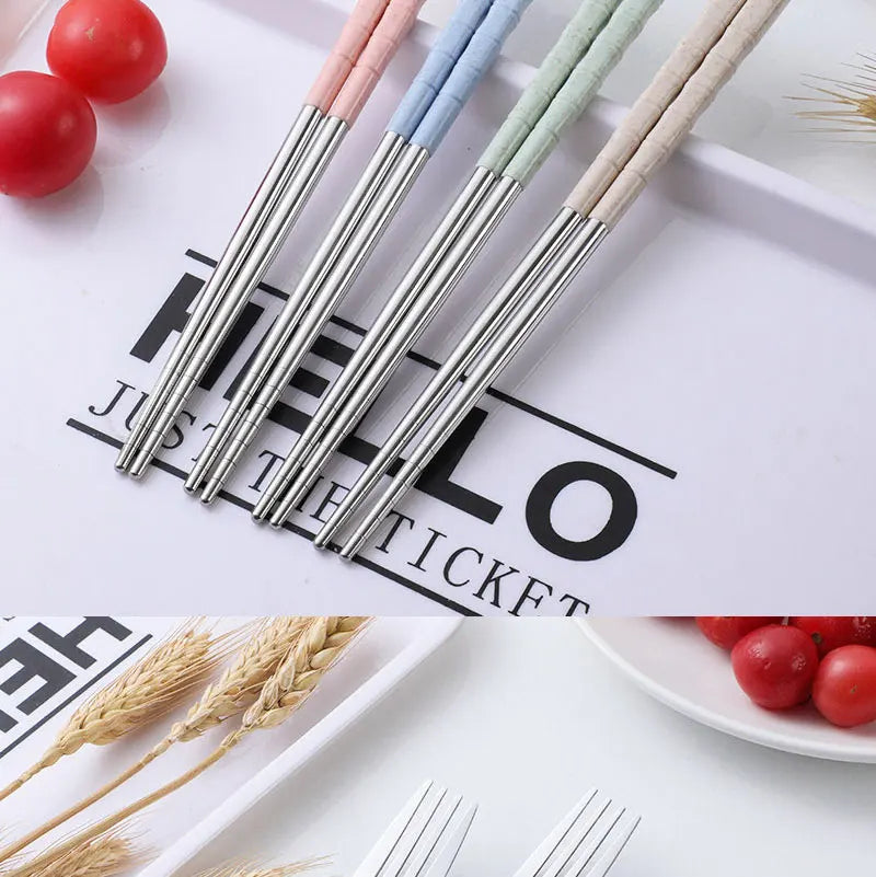 3PCS Stainless Steel Travel Cutlery Set – Fork, Spoon & Chopsticks with Carry Box
