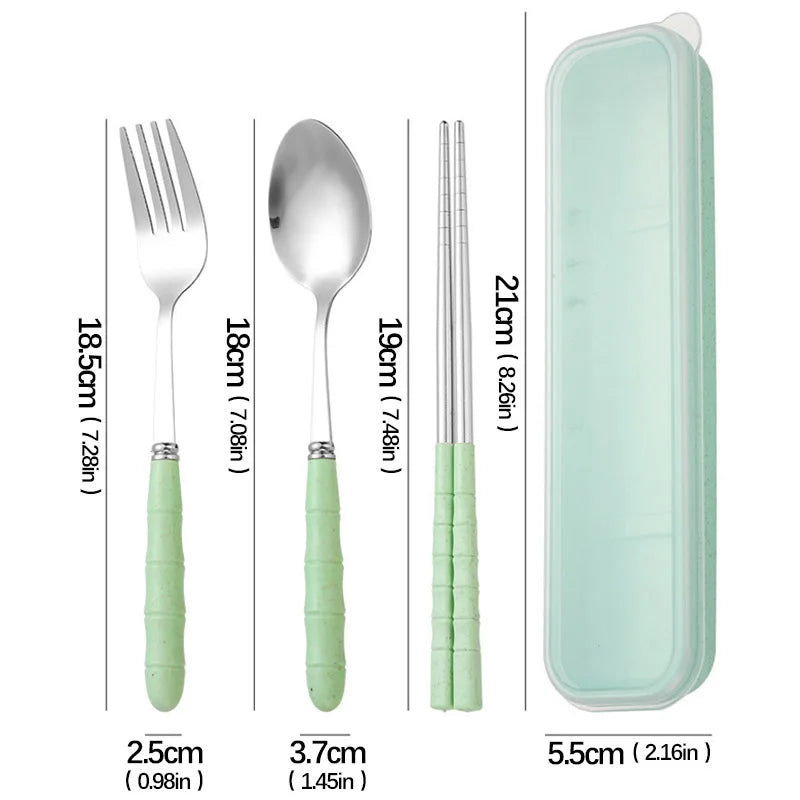 3PCS Stainless Steel Travel Cutlery Set – Fork, Spoon & Chopsticks with Carry Box