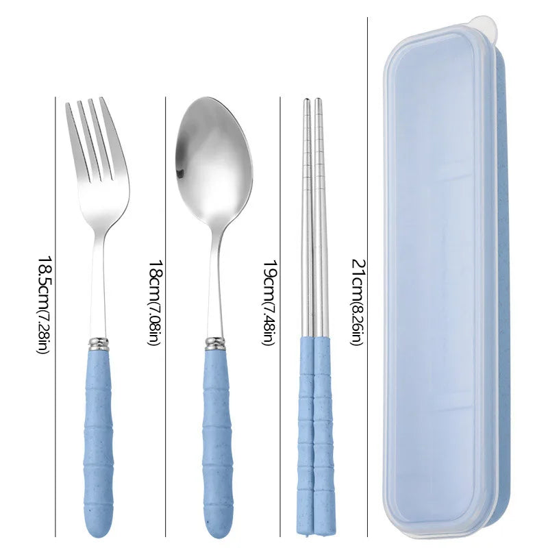 3PCS Stainless Steel Travel Cutlery Set – Fork, Spoon & Chopsticks with Carry Box
