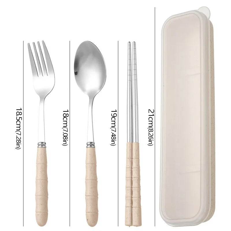 3PCS Stainless Steel Travel Cutlery Set – Fork, Spoon & Chopsticks with Carry Box
